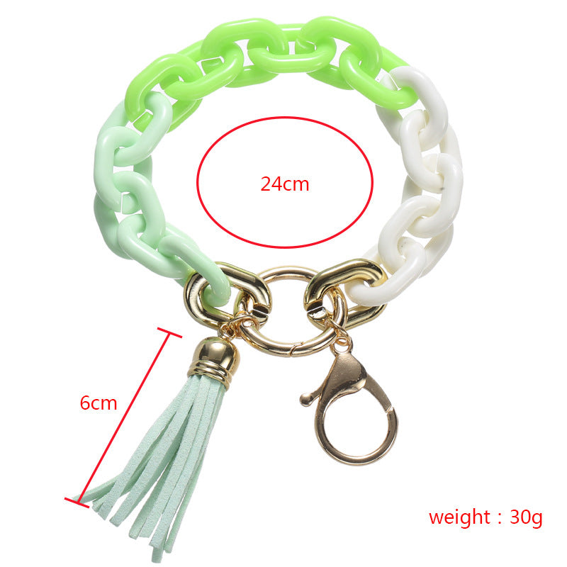 Wholesale Acrylic Chain PU Tassel Bracelet Keychain